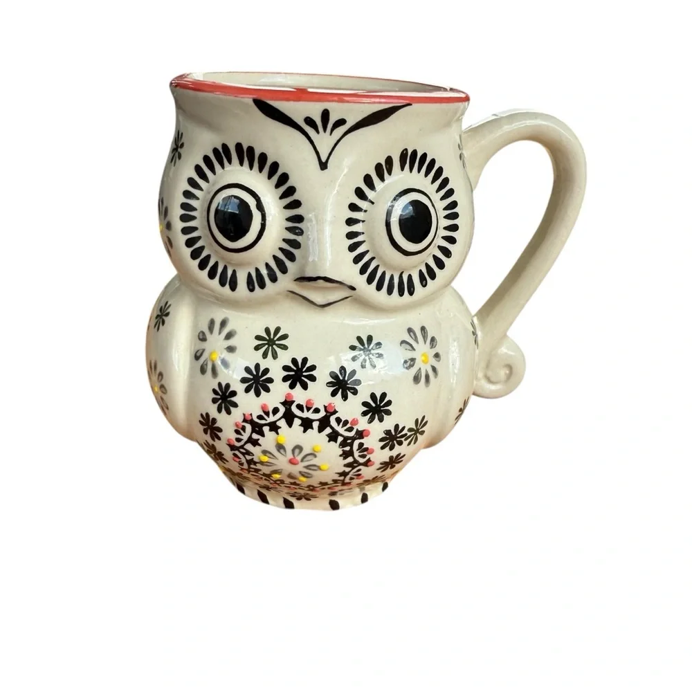 NATURE’S HOME CERAMIC OWL MUG – HAND-PAINTED FOLK FLORAL DESIGN